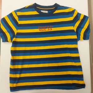 Guess Vintage Style Striped Blue Yellow Large Tshirt